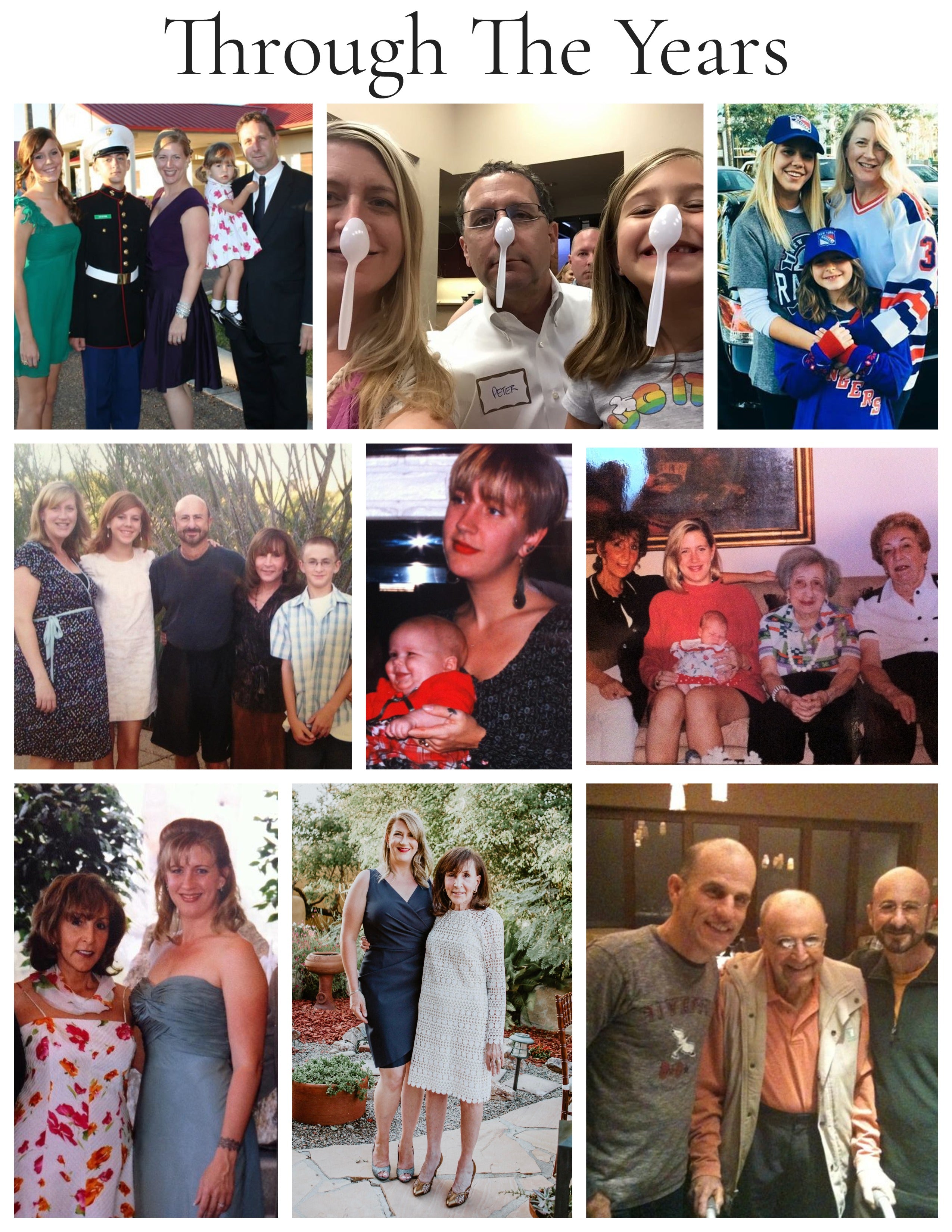 Photo collage page titled Through The Years, showing family photos across generations, designed and printed by 4everBound