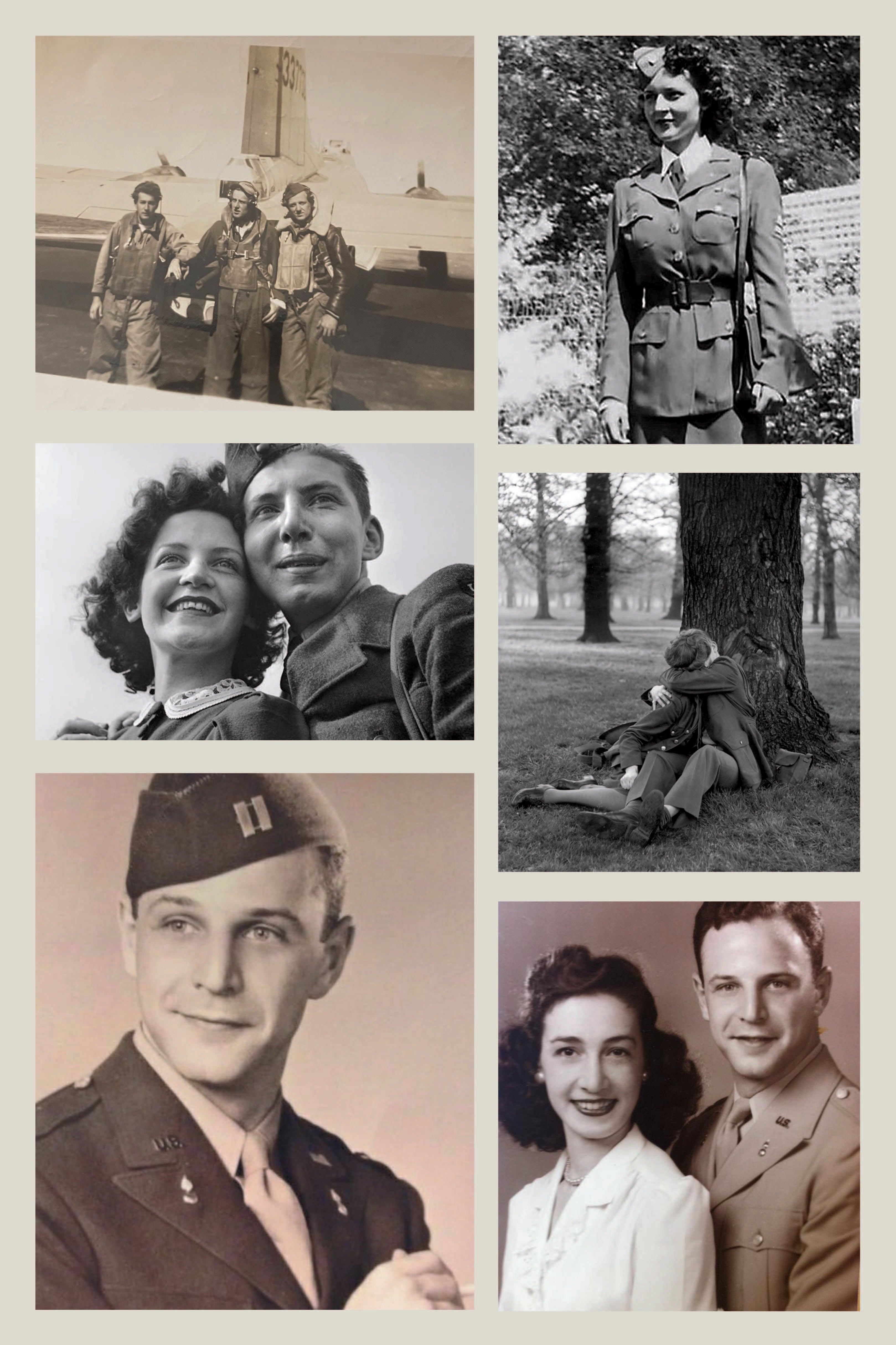 Photo collage page of vintage WWII-era photos of soldiers and couples, designed and printed by 4everBound